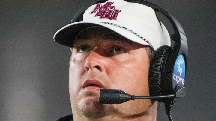 Mississippi State Bulldogs coach Jeff Lebby on field against the Missouri Tigers during the first half of the game at Faurot Field at Memorial Stadium.
