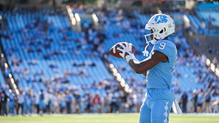Oct 7, 2023; Chapel Hill, North Carolina, USA; North Carolina Tar Heels wide receiver Devontez