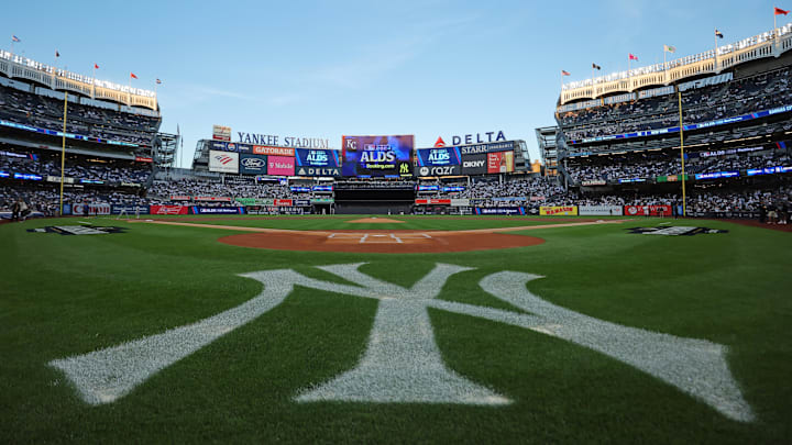 Oct 5, 2024; Bronx, New York, USA; A general view of the New York Yankees field before the game against Kansas City Royals during game one of the ALDS for the 2024 MLB Playoffs at Yankee Stadium. Mandatory Credit: Brad Penner-Imagn Images