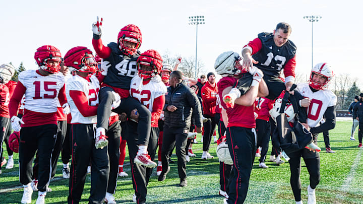 Nebraska players at Thursday's practice ahead of the Pinstripe Bowl.