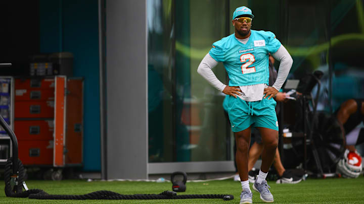 Miami Dolphins linebacker Bradley Chubb (2) looks during training camp at Baptist Health Training Complex. Miami Dolphins linebacker Bradley Chubb (2) looks during training camp at Baptist Health Training Complex.