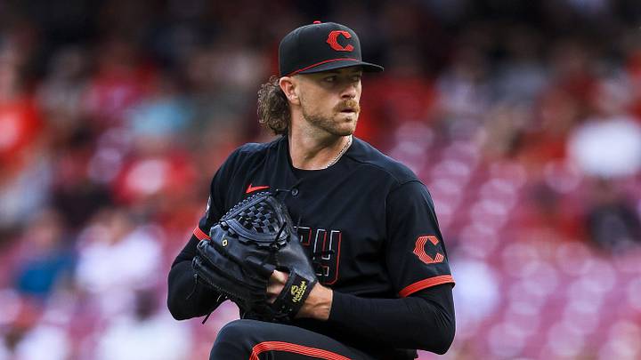 May 29, 2026; Cincinnati, Ohio, USA; Cincinnati Reds starting pitcher Chris Paddack (56) pitches against the Atlanta Braves in the first inning at Great American Ball Park. Mandatory Credit: Katie Stratman-Imagn Images