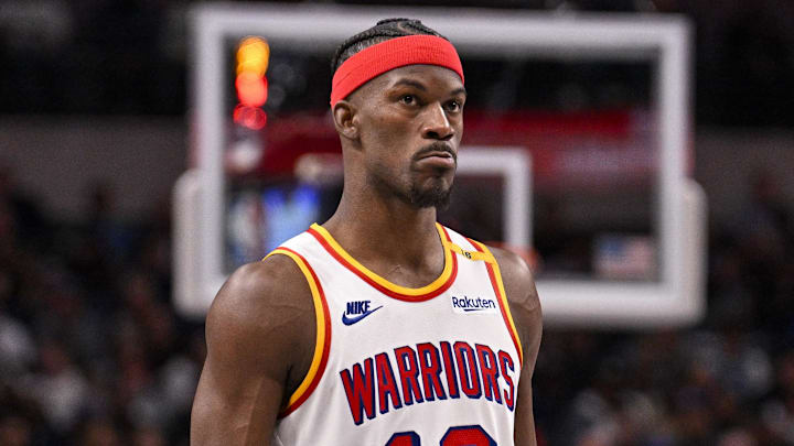 Feb 12, 2025; Dallas, Texas, USA; Golden State Warriors forward Jimmy Butler (10) during the game between the Dallas Mavericks and the Golden State Warriors at the American Airlines Center. Mandatory Credit: Jerome Miron-Imagn Images