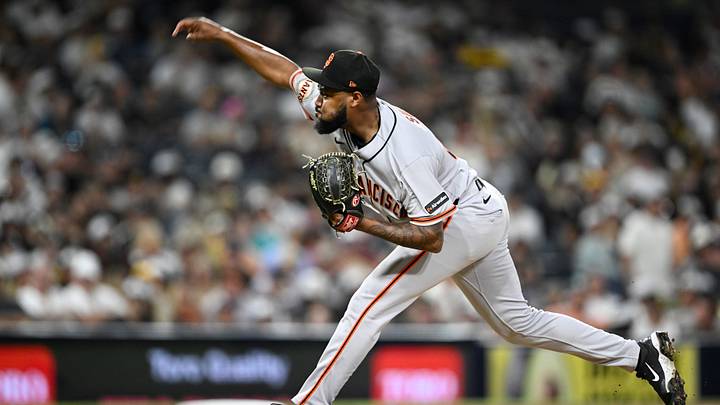 Jul 30, 2026; San Diego, California, USA; San Francisco Giants pitcher Dylan Smith (66) delivers during the eighth inning against the San Diego Padres at Petco Park. Mandatory Credit: Denis Poroy-Imagn Images