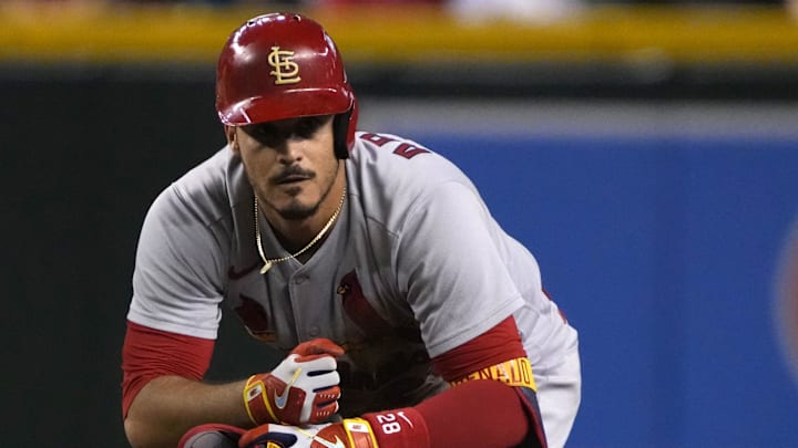 Aug 19, 2022; Phoenix, Arizona, USA; St. Louis Cardinals third baseman Nolan Arenado (28) reacts after hitting a double against the Arizona Diamondbacks in the first inning at Chase Field. Mandatory Credit: Rick Scuteri-Imagn Images Aug 19, 2022; Phoenix, Arizona, USA; St. Louis Cardinals third baseman Nolan Arenado (28) reacts after hitting a double against the Arizona Diamondbacks in the first inning at Chase Field. Mandatory Credit: Rick Scuteri-Imagn Images