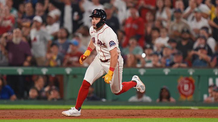 Aug 17, 2026; Boston, Massachusetts, USA; Boston Red Sox third baseman Caleb Durbin (5) singled to left then on to second base against the Arizona Diamondbacks in the fifth inning at Fenway Park. Mandatory Credit: David Butler II-Imagn Images Aug 17, 2026; Boston, Massachusetts, USA; Boston Red Sox third baseman Caleb Durbin (5) singled to left then on to second base against the Arizona Diamondbacks in the fifth inning at Fenway Park. Mandatory Credit: David Butler II-Imagn Images
