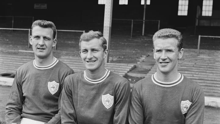 Davie Gibson (centre) in 1963 alongside Jimmy Walsh on his left and Ian King on his right