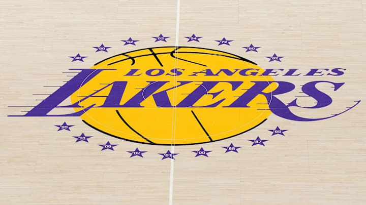 Jan 18, 2023; Los Angeles, California, USA; The Los Angeles Lakers logo at midcourt at Crypto.com Arena. Mandatory Credit: Kirby Lee-USA TODAY Sports Jan 18, 2023; Los Angeles, California, USA; The Los Angeles Lakers logo at midcourt at Crypto.com Arena. Mandatory Credit: Kirby Lee-USA TODAY Sports