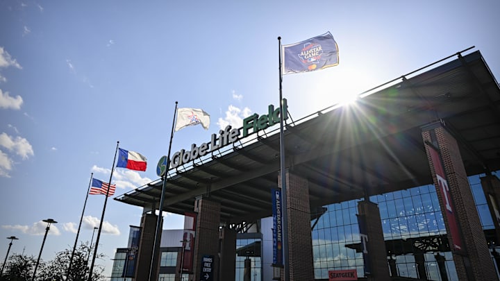 Jul 13, 2024; Arlington, TX, USA; A view of the ballpark exterior before the 2024 All Star Celebrity Softball Game at Globe Life Field. Mandatory Credit: Jerome Miron-Imagn Images Jul 13, 2024; Arlington, TX, USA; A view of the ballpark exterior before the 2024 All Star Celebrity Softball Game at Globe Life Field. Mandatory Credit: Jerome Miron-Imagn Images