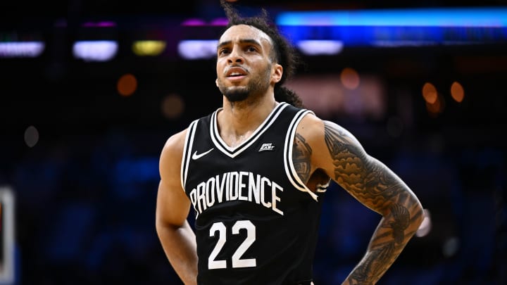 Feb 4, 2024; Philadelphia, Pennsylvania, USA; Providence Friars guard Devin Carter (22) looks on against the Villanova Wildcats in the second half at Wells Fargo Center. Mandatory Credit: Kyle Ross-USA TODAY Sports Feb 4, 2024; Philadelphia, Pennsylvania, USA; Providence Friars guard Devin Carter (22) looks on against the Villanova Wildcats in the second half at Wells Fargo Center. Mandatory Credit: Kyle Ross-USA TODAY Sports