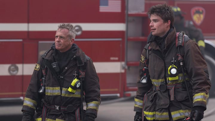 CHICAGO FIRE -- "It Had To End This Way" Episode 13022 -- Pictured: (l-r) David Eigenberg as Christopher Herrmann, Michael Bradway As Jack Damon