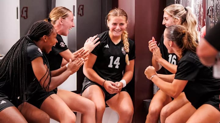 Mississippi State Midfielder/Forward Tatum Borman (#14) during the match between the Wake Forest Demon Deacons and the Mississippi State Bulldogs at the MSU Soccer Field in Starkville, MS.