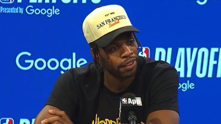 Golden State Warriors guard Buddy Hield talks to the press after Game 3 of the Eastern Conference semifinals.