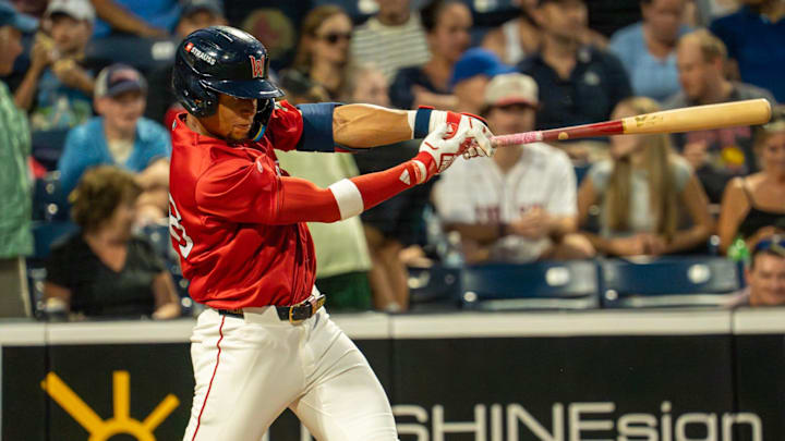 Worcester’s Kristian Campbell hits a two-run home run in the fifth inning against Lehigh Valley July 29 at Polar Park.