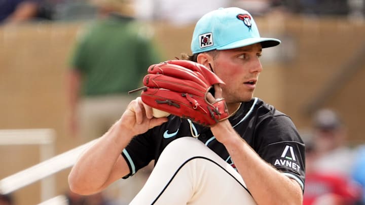 Arizona Diamondbacks pitcher Brandon Pfaadt throws to the San Francisco Giants in the first inning during a spring training game at Salt River Fields on March 5, 2025, in Scottsdale. Arizona Diamondbacks pitcher Brandon Pfaadt throws to the San Francisco Giants in the first inning during a spring training game at Salt River Fields on March 5, 2025, in Scottsdale.