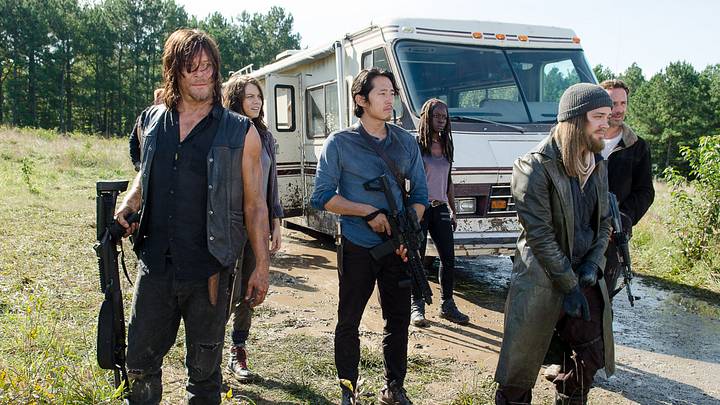 Norman Reedus as Daryl Dixon, Lauren Cohan as Maggie Greene, Steven Yeun as Glenn Rhee, Danai Gurira as Michonne, Andrew Lincoln as Rick Grimes, and Tom Payne as Jesus - The Walking Dead _ Season 6, Episode 11 - Photo Credit: Gene Page/AMC Norman Reedus as Daryl Dixon, Lauren Cohan as Maggie Greene, Steven Yeun as Glenn Rhee, Danai Gurira as Michonne, Andrew Lincoln as Rick Grimes, and Tom Payne as Jesus - The Walking Dead _ Season 6, Episode 11 - Photo Credit: Gene Page/AMC