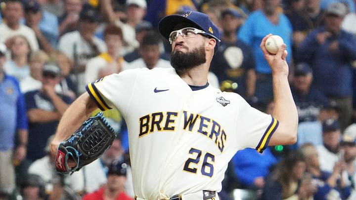 Oct 24, 2026; Milwaukee, Wisconsin, USA; Milwaukee Brewers pitcher Aaron Ashby (26) pitches against the Tampa Bay Rays during the eighth inning in game two of the 2026 World Series at American Family Field. Mandatory Credit: Michael McLoone-Imagn Images Oct 24, 2026; Milwaukee, Wisconsin, USA; Milwaukee Brewers pitcher Aaron Ashby (26) pitches against the Tampa Bay Rays during the eighth inning in game two of the 2026 World Series at American Family Field. Mandatory Credit: Michael McLoone-Imagn Images