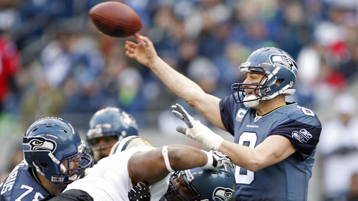 Seattle Seahawks quarterback Matt Hasselbeck passes against the New Orleans Saints