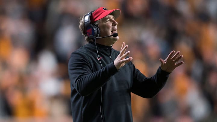 Georgia Head Coach Kirby Smart yells to the field during an SEC football homecoming game between the Tennessee Volunteers and the Georgia Bulldogs in Neyland Stadium in Knoxville on Saturday, Nov. 13, 2021.
Tennesseegeorgia1113 2135 Georgia Head Coach Kirby Smart yells to the field during an SEC football homecoming game between the Tennessee Volunteers and the Georgia Bulldogs in Neyland Stadium in Knoxville on Saturday, Nov. 13, 2021.
Tennesseegeorgia1113 2135