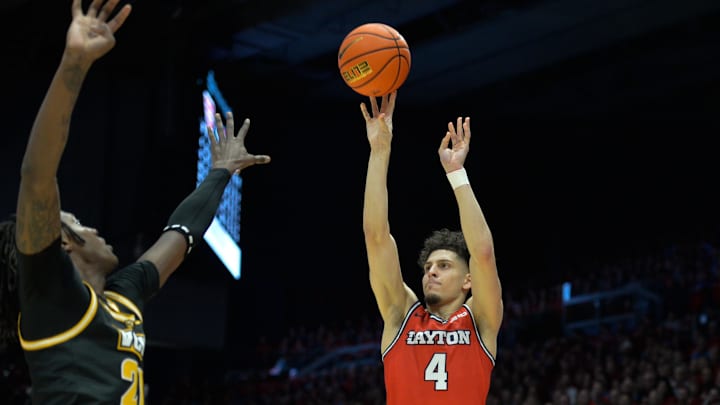 Mar 8, 2024; Dayton, Ohio, USA;  Dayton Flyers guard Koby Brea (4) shoots the ball against Virginia