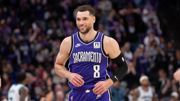 Feb 24, 2025; Sacramento, California, USA; Sacramento Kings guard Zach LaVine (8) reacts after scoring against the Charlotte Hornets during the fourth quarter at Golden 1 Center. Mandatory Credit: Ed Szczepanski-Imagn Images Feb 24, 2025; Sacramento, California, USA; Sacramento Kings guard Zach LaVine (8) reacts after scoring against the Charlotte Hornets during the fourth quarter at Golden 1 Center. Mandatory Credit: Ed Szczepanski-Imagn Images