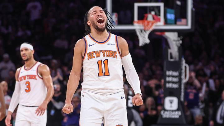 Jan 25, 2025; New York, New York, USA;  New York Knicks guard Jalen Brunson (11) celebrates during a timeout called by the Sacramento Kings in the third quarter at Madison Square Garden. Mandatory Credit: Wendell Cruz-Imagn Images