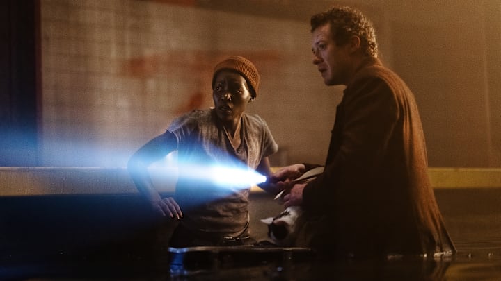Lupita Nyong’o as “Samira” and Joseph Quinn as “Eric” in A Quiet Place: Day One