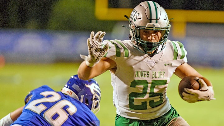 Hokes Bluff's Blain Barron scores a touchdown as Etowah's Avery Haynes defends during high school football action in Attalla, Alabama September 6, 2024. (Dave Hyatt / Special to the Gadsden Times)
