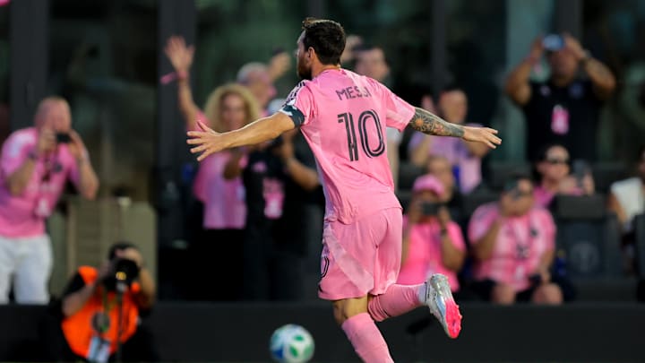 Jul 12, 2025; Fort Lauderdale, Florida, USA; Inter Miami CF forward Lionel Messi (10) celebrates after scoring a goal against Nashville SC during the first half at Chase Stadium. Mandatory Credit: Sam Navarro-Imagn Images Jul 12, 2025; Fort Lauderdale, Florida, USA; Inter Miami CF forward Lionel Messi (10) celebrates after scoring a goal against Nashville SC during the first half at Chase Stadium. Mandatory Credit: Sam Navarro-Imagn Images
