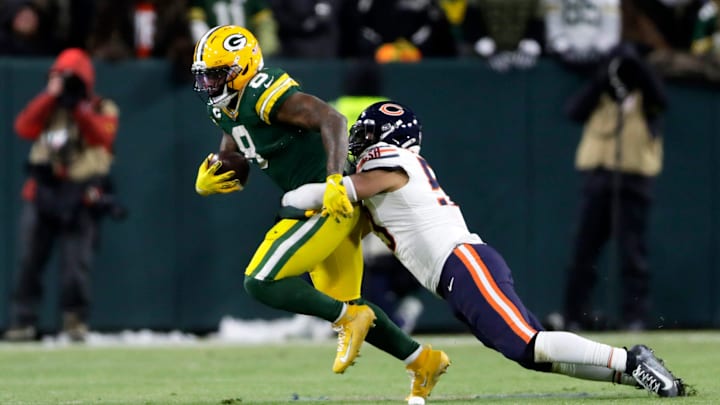 Packers running back Josh Jacobs carries against the Bears on Dec. 7 at Lambeau Field.