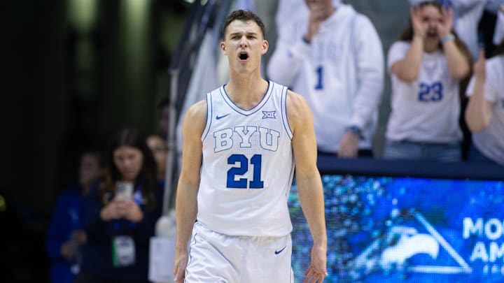 Trevin Knell celebrates as BYU completes their comeback over TCU.