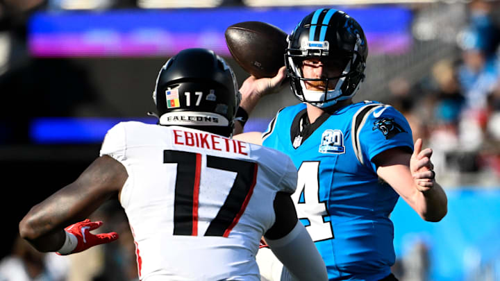 Atlanta Falcons outside linebacker Arnold Ebiketie is still searching for his first sack this season. Atlanta Falcons outside linebacker Arnold Ebiketie is still searching for his first sack this season.