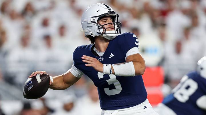 Penn State Nittany Lions quarterback Rocco Becht (3) throws a pass during the first quarter against the USC Trojans at Beaver Stadium. Penn State Nittany Lions quarterback Rocco Becht (3) throws a pass during the first quarter against the USC Trojans at Beaver Stadium.