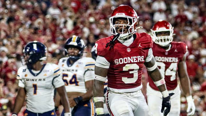 Oklahoma defensive back Reggie Powers III celebrates after making a tackle for loss against UTEP. Oklahoma defensive back Reggie Powers III celebrates after making a tackle for loss against UTEP.