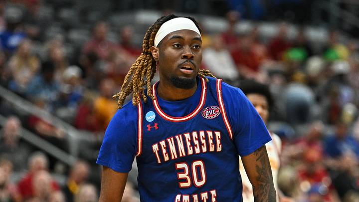Tennessee State Tigers guard Aaron Nkrumah (30) looks on against the Iowa State Cyclones during the first half of a first round game of the men's 2026 NCAA Tournament at Enterprise Center. Tennessee State Tigers guard Aaron Nkrumah (30) looks on against the Iowa State Cyclones during the first half of a first round game of the men's 2026 NCAA Tournament at Enterprise Center.