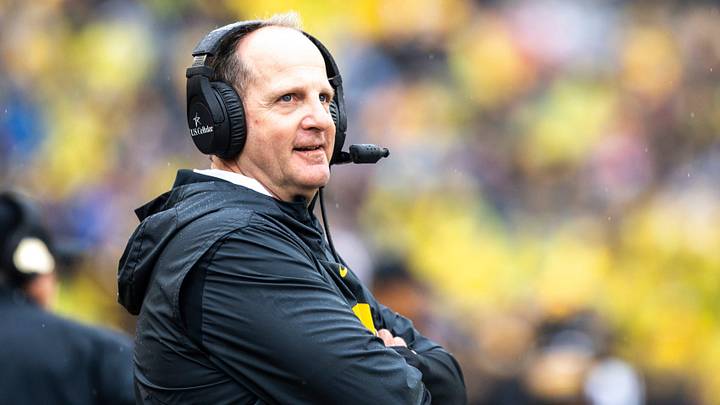 Iowa defensive coordinator Phil Parker talks into his headset during a NCAA Big Ten Conference football game between the Iowa Hawkeyes and Purdue, Saturday, Oct., 19, 2019, at Kinnick Stadium in Iowa City, Iowa.

191019 Purdue Iowa Fb 040 Jpg