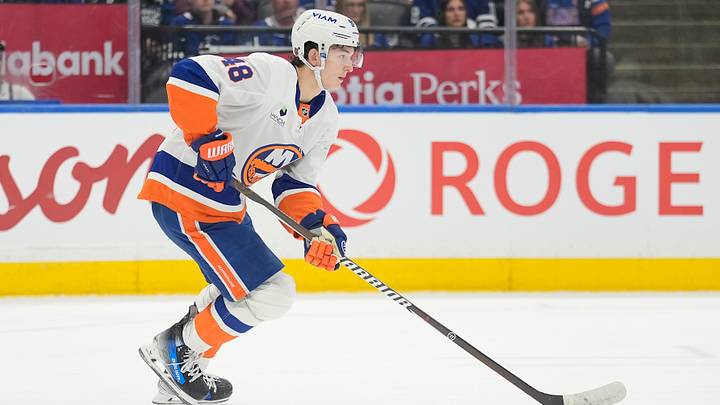 Oct 17, 2026; Toronto, Ontario, CAN; New York Islanders defenseman Matthew Schaefer (48) carries the puck against the Toronto Maple Leafs during the first period at Scotiabank Arena. Mandatory Credit: John E. Sokolowski-Imagn Images Oct 17, 2026; Toronto, Ontario, CAN; New York Islanders defenseman Matthew Schaefer (48) carries the puck against the Toronto Maple Leafs during the first period at Scotiabank Arena. Mandatory Credit: John E. Sokolowski-Imagn Images