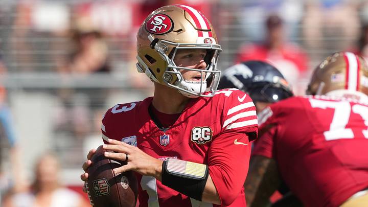Oct 4, 2026; Santa Clara, California, USA; San Francisco 49ers quarterback Brock Purdy (13) drops back to pass against the Denver Broncos during the first quarter at Levi's Stadium. Mandatory Credit: Darren Yamashita-Imagn Images Oct 4, 2026; Santa Clara, California, USA; San Francisco 49ers quarterback Brock Purdy (13) drops back to pass against the Denver Broncos during the first quarter at Levi's Stadium. Mandatory Credit: Darren Yamashita-Imagn Images