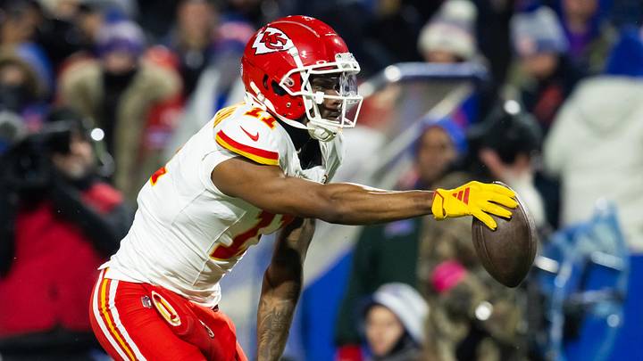 Jan 21, 2024; Orchard Park, New York, USA; Kansas City Chiefs wide receiver Marquez Valdes-Scantling (11) against the Buffalo Bills in the 2024 AFC divisional round game at Highmark Stadium. Mandatory Credit: Mark J. Rebilas-Imagn Images