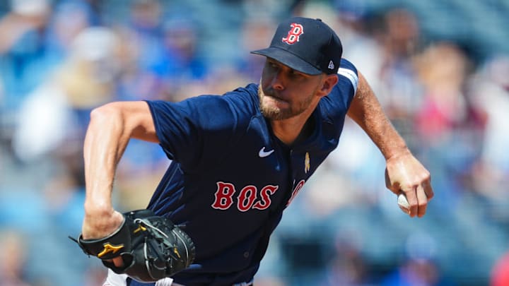 Sep 3, 2023; Kansas City, Missouri, USA; Boston Red Sox starting pitcher Chris Sale (41) pitches
