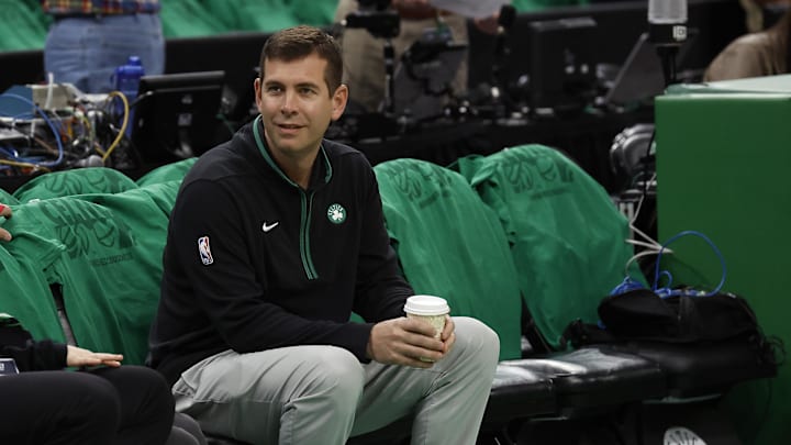 May 14, 2023; Boston, Massachusetts, USA; Boston Celtics president of basketball operations Brad Stevens looks on before game seven of the 2023 NBA playoffs between the Boston Celtics and the Philadelphia 76ers at TD Garden. Mandatory Credit: Winslow Townson-USA TODAY Sports