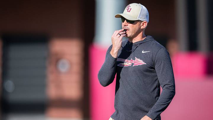 Florida State head coach Mike Norvell leads practice Thursday, April 9, 2026. Florida State head coach Mike Norvell leads practice Thursday, April 9, 2026.