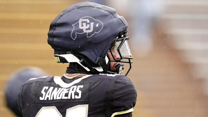 Colorado Buffaloes safety Shilo Sanders warms up during a spring game event at Folsom Field.
