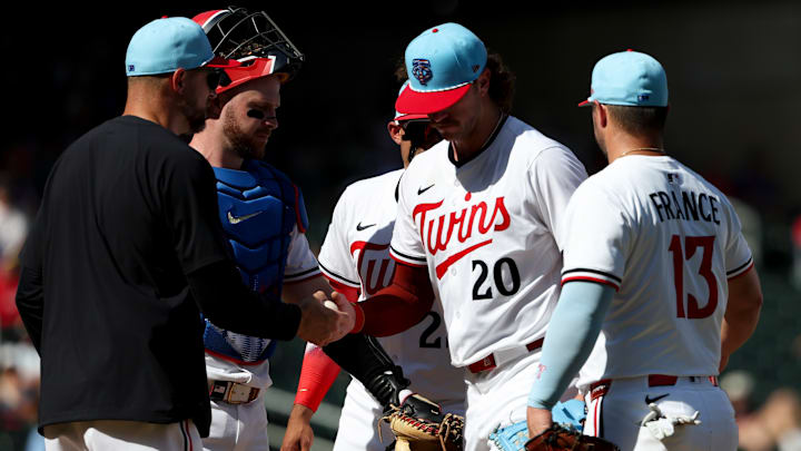 Minnesota Twins manager Rocco Baldelli pulls starting pitcher Chris Paddack.