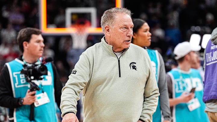 Michigan State head coach Tom Izzo walks off the court after 77–74 loss to Wisconsin at the Big Ten Tournament semifinal at Gainbridge Fieldhouse in Indianapolis, Ind. on Saturday, March 15, 2025.