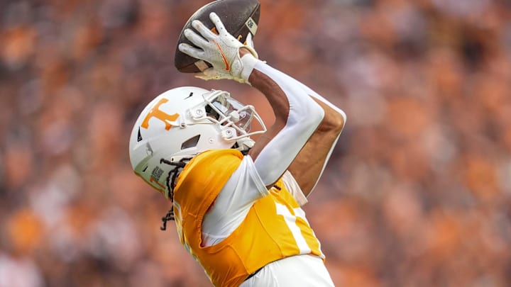 Tennessee wide receiver Chris Brazzell II (17) catches the ball in the end zone for a touchdown