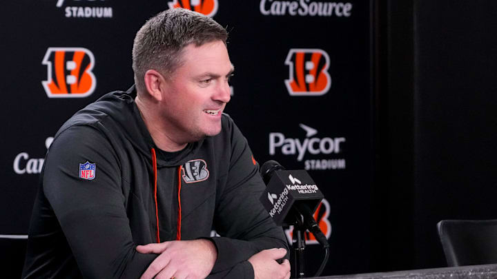 Cincinnati Bengals head coach Zac Taylor talks about newly signed defense tackle Dexter Lawrence in a press conference at Paycor Stadium in Cincinnati on Monday, April 20, 2026.
