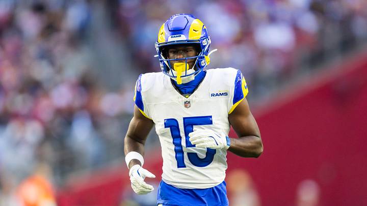 Dec 7, 2025; Glendale, Arizona, USA; Los Angeles Rams wide receiver Konata Mumpfield (15) against the Arizona Cardinals at State Farm Stadium. Mandatory Credit: Mark J. Rebilas-Imagn Images Dec 7, 2025; Glendale, Arizona, USA; Los Angeles Rams wide receiver Konata Mumpfield (15) against the Arizona Cardinals at State Farm Stadium. Mandatory Credit: Mark J. Rebilas-Imagn Images