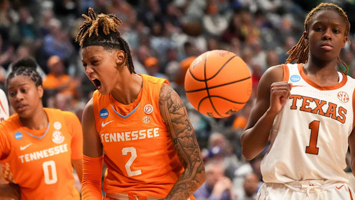 Tennessee guard Ruby Whitehorn (2) celebrates a play during a NCAA Tournament Sweet 16 game between the Lady Vols and Texas at Legacy Arena in Birmingham, Ala., on Saturday, March 29, 2025.