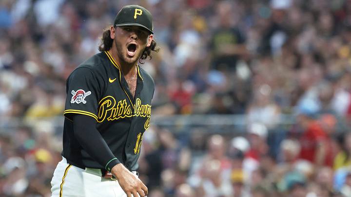 Aug 15, 2026; Pittsburgh, Pennsylvania, USA; Pittsburgh Pirates starting pitcher Jared Jones (17) reacts after striking out Boston Red Sox catcher Adley Rutschman (not pictured) to end the third inning at PNC Park. Mandatory Credit: Charles LeClaire-Imagn Images Aug 15, 2026; Pittsburgh, Pennsylvania, USA; Pittsburgh Pirates starting pitcher Jared Jones (17) reacts after striking out Boston Red Sox catcher Adley Rutschman (not pictured) to end the third inning at PNC Park. Mandatory Credit: Charles LeClaire-Imagn Images